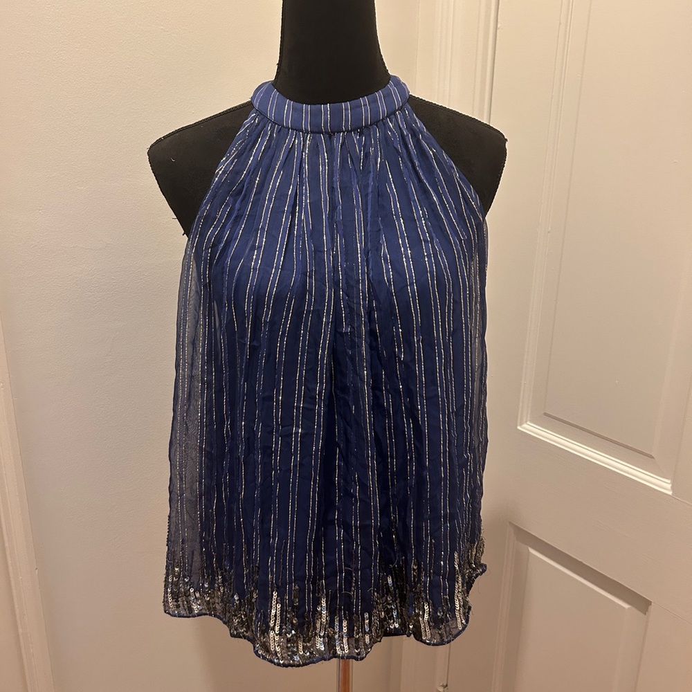 Anthropologie Ranna Gill Navy Sequined Top